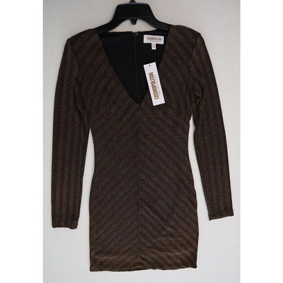 Cosmopolitan Dress The Population Sz M Copper Gold Maya Metallic Mini Dress - Picture 1 of 7